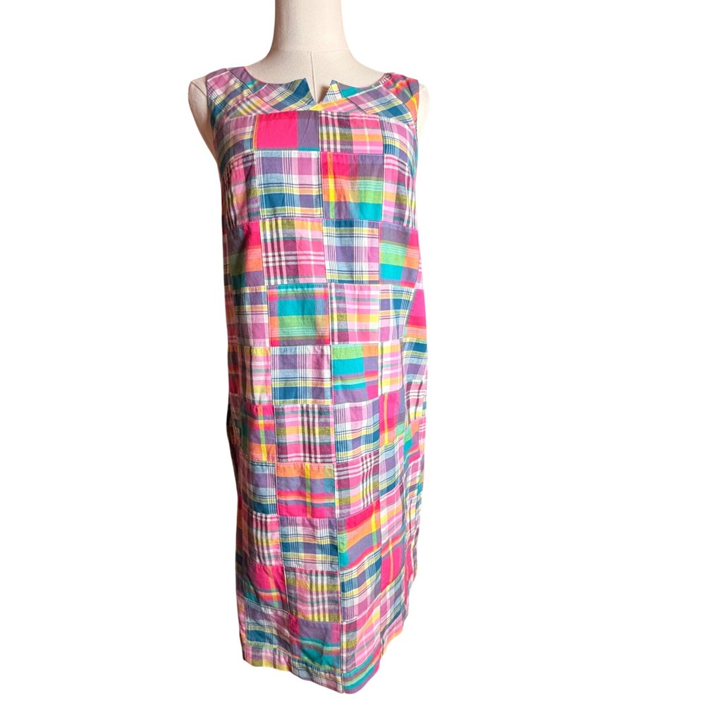 Talbots Madras Patchwork Plaid Shift Dress Size 2 Preppy Cotton - Picture 5 of 15